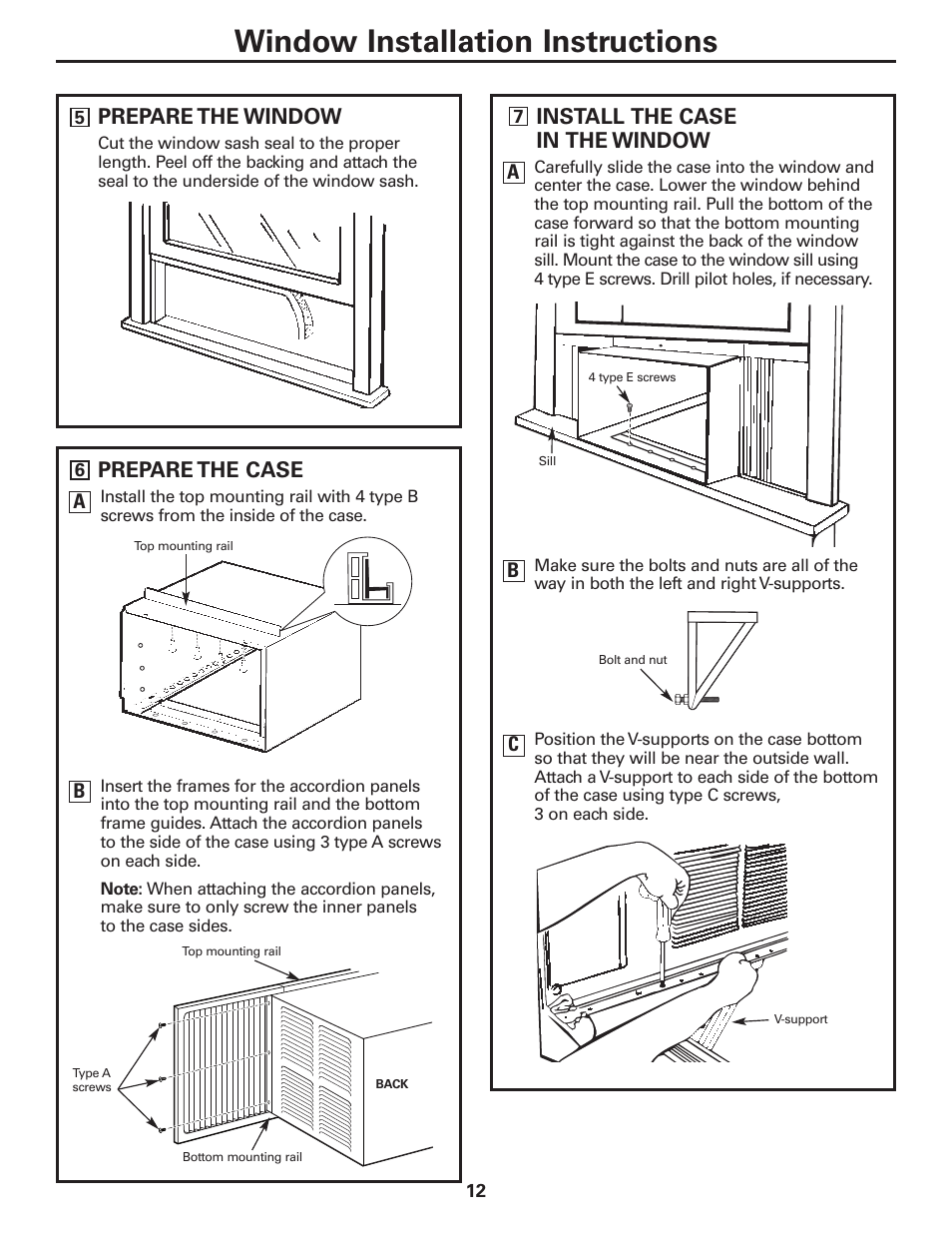 Window installation instructions, Prepare the case, Install the case in the window | Prepare the window | GE CLIMATISEUR AEM18* User Manual | Page 12 / 60