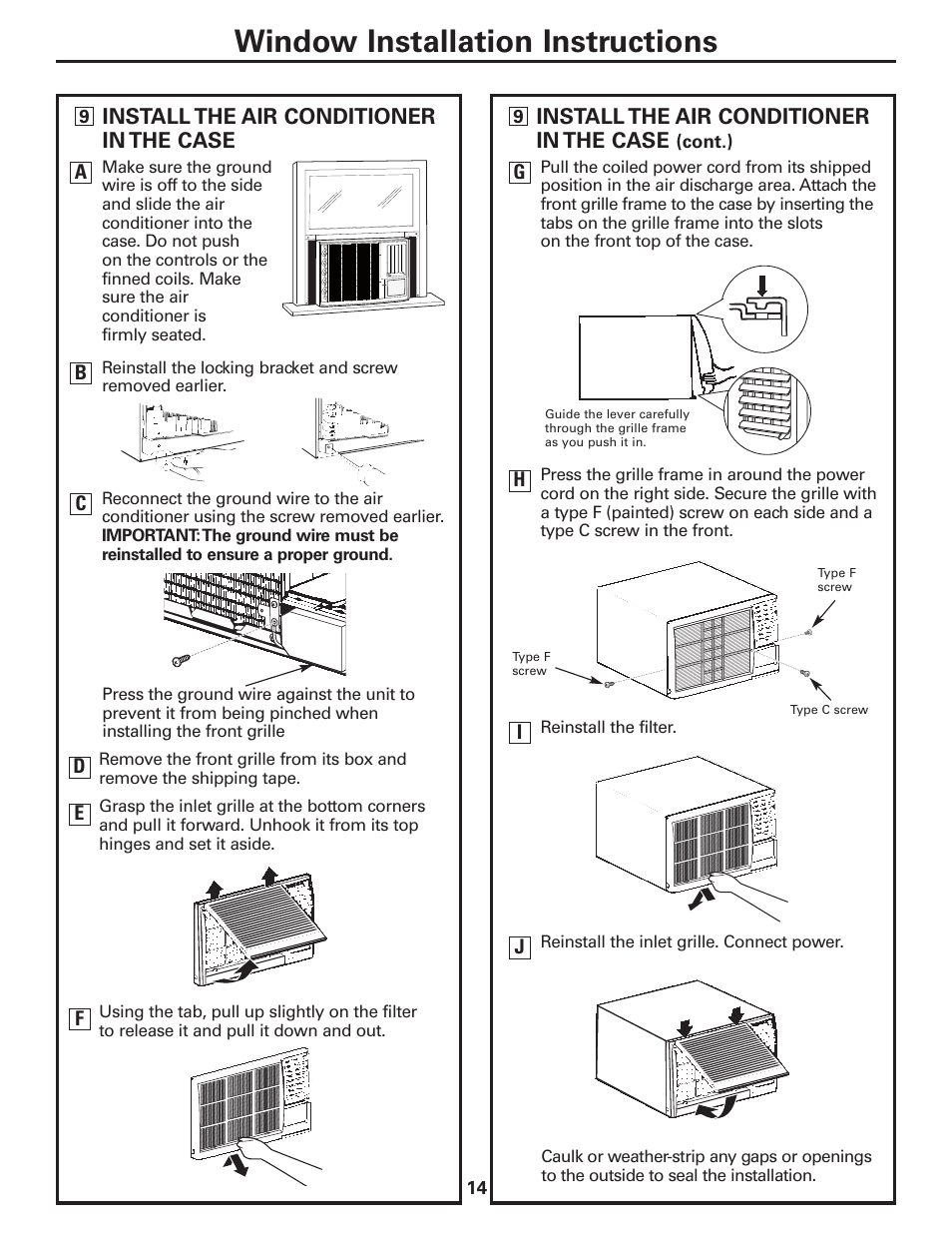 Window installation instructions | GE CLIMATISEUR AEM18* User Manual | Page 14 / 60