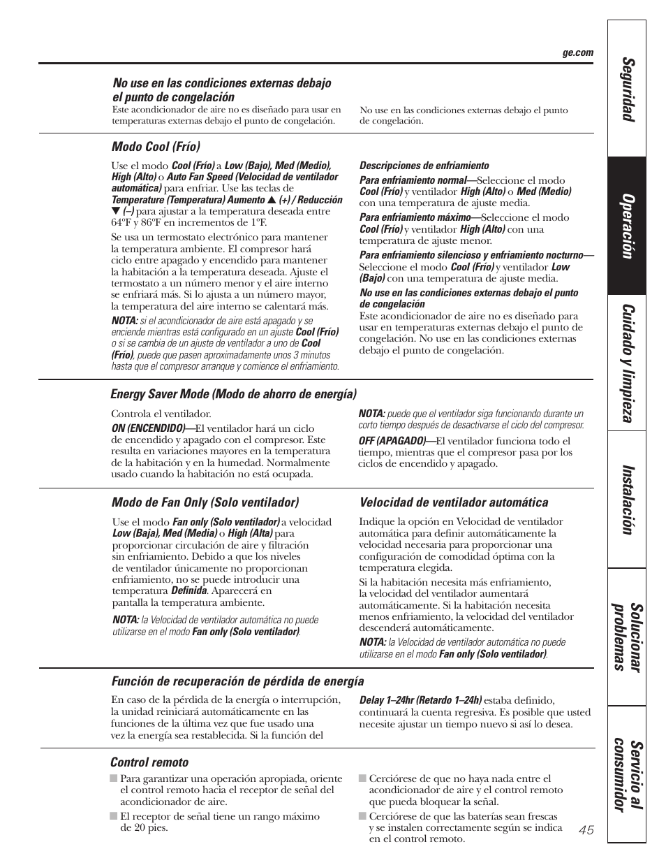 GE CLIMATISEUR AEM18* User Manual | Page 45 / 60