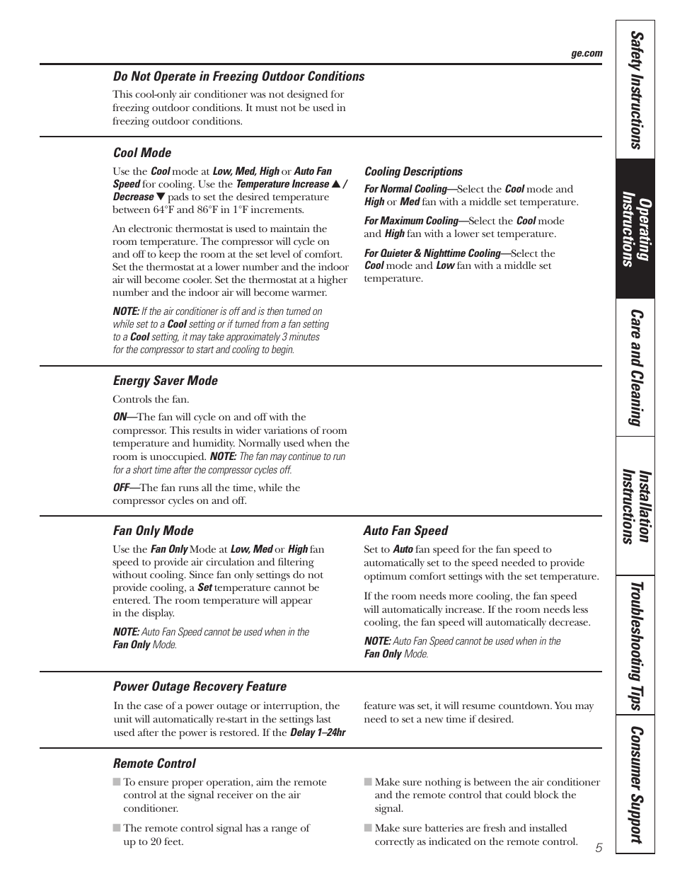 GE CLIMATISEUR AEM18* User Manual | Page 5 / 60