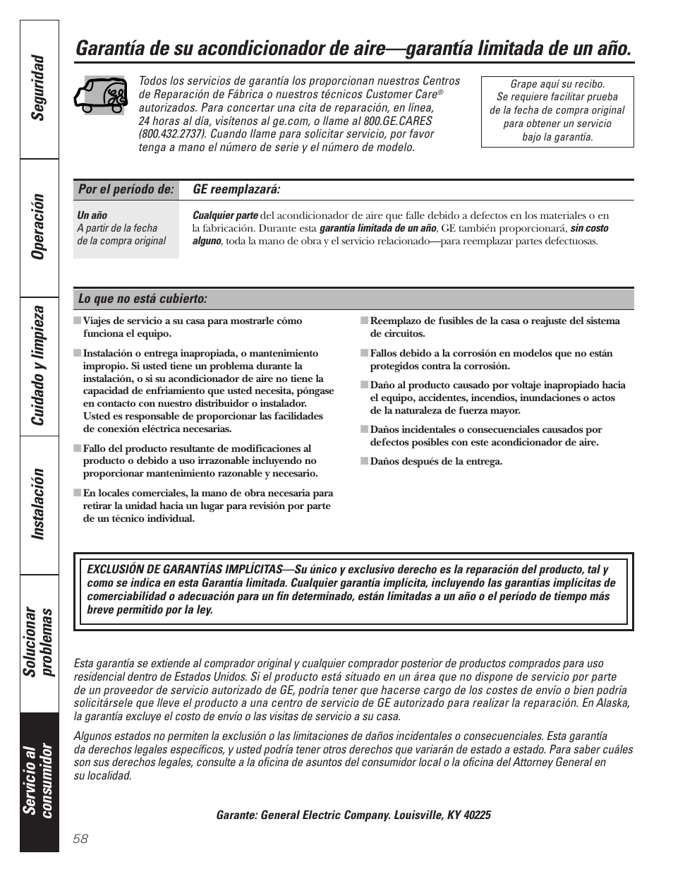 GE CLIMATISEUR AEM18* User Manual | Page 58 / 60