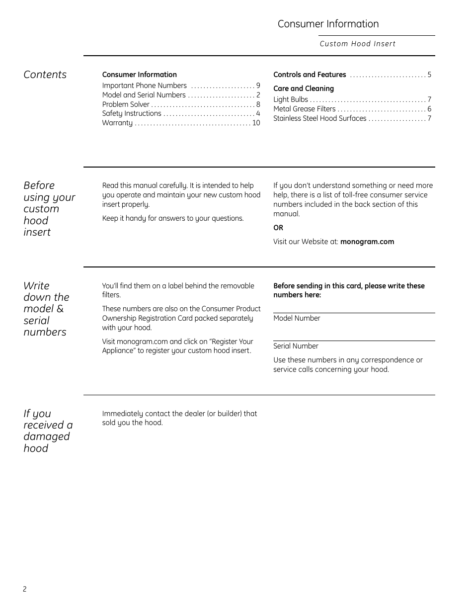 GE Monogram 49-80565 User Manual | Page 2 / 32