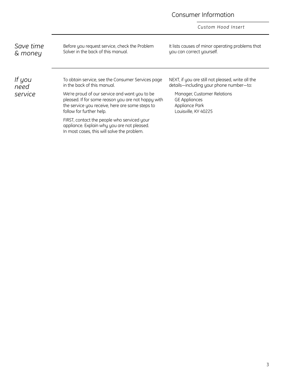 Save time & money, If you need service, Consumer information | GE Monogram 49-80565 User Manual | Page 3 / 32