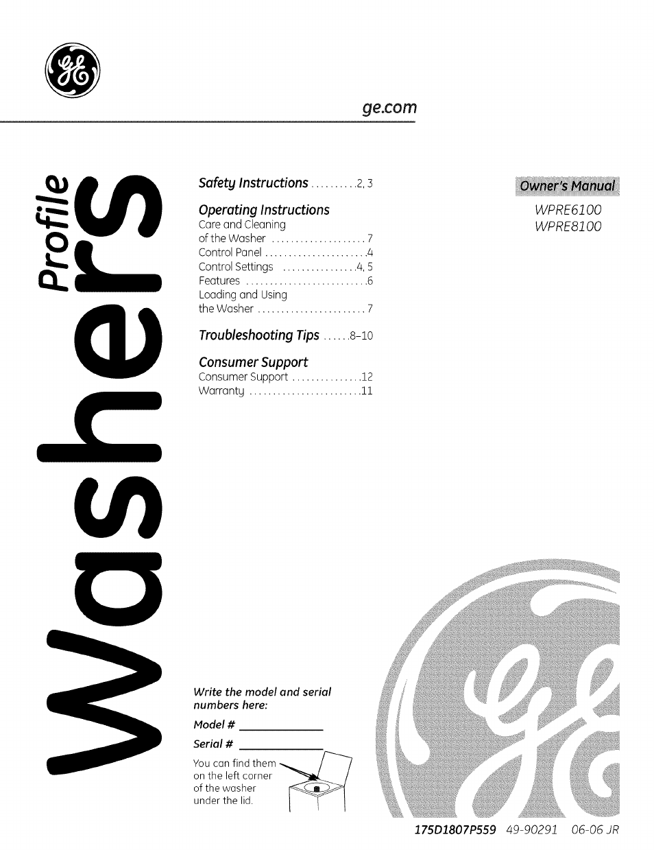 GE PROFILE WASHERS WPRE8100 User Manual | 12 pages