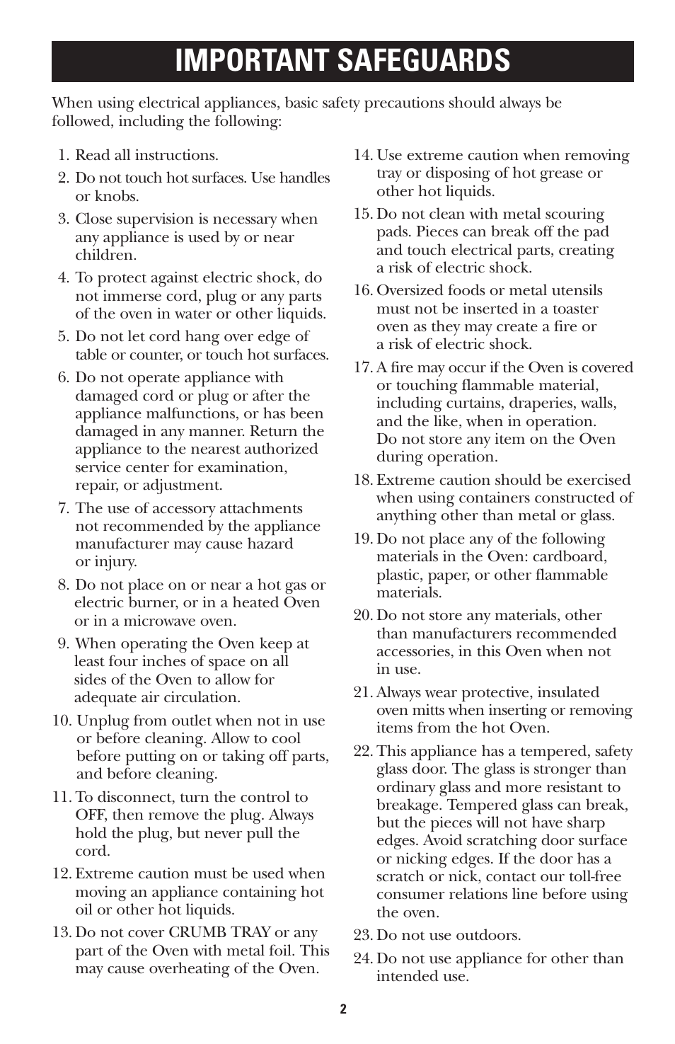 Important safeguards | GE 168947 User Manual | Page 2 / 16