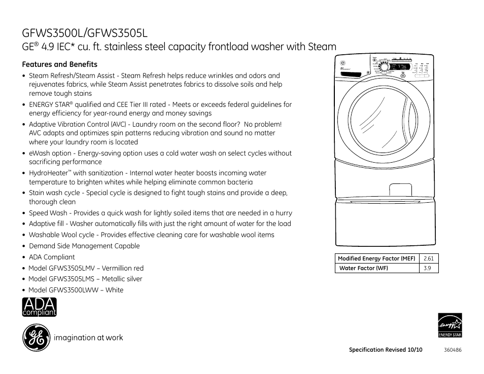 GE Profile GFWS3500L User Manual | Page 3 / 3