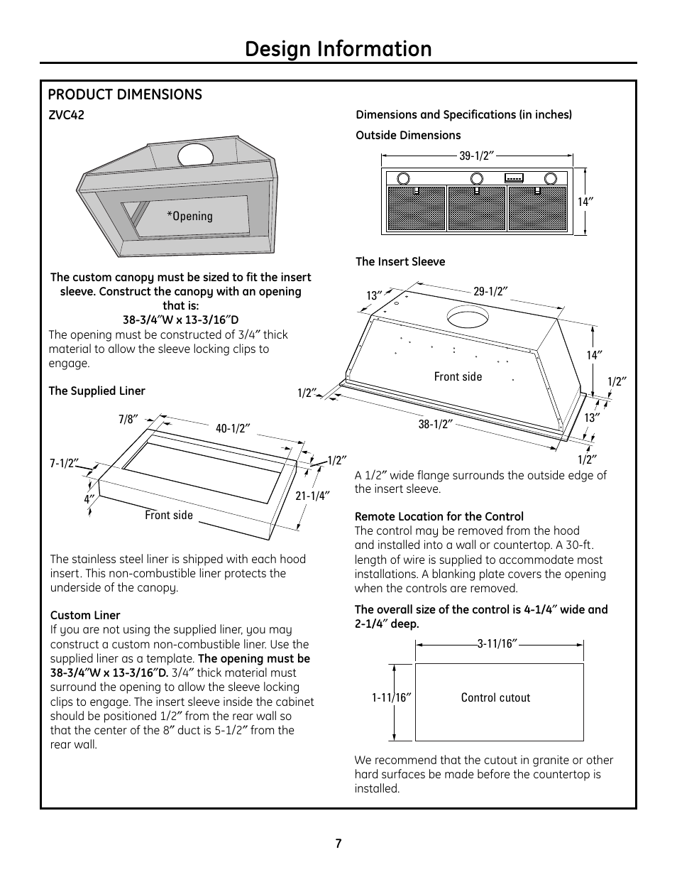 Design information, Product dimensions | GE Monogram ZVC36 User Manual | Page 7 / 68