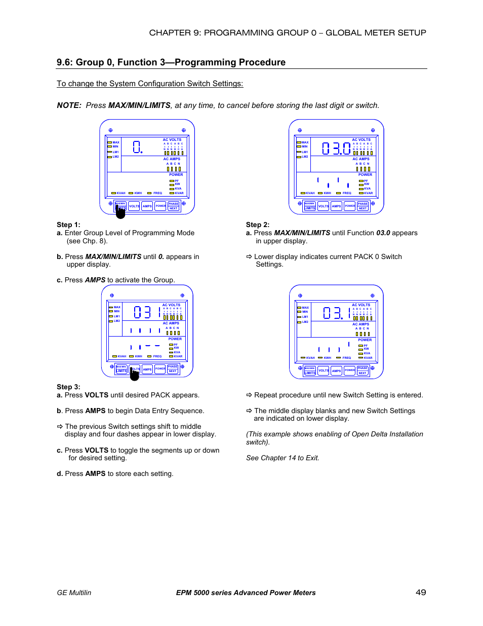 Function 3 - programming procedure, Group 0, function 3—programming procedure, Ge multilin epm 5000 series advanced power meters | GE EPM 5200 User Manual | Page 53 / 100