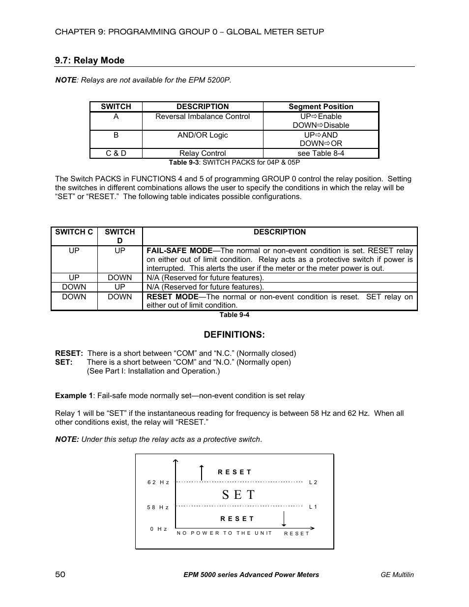 Relay mode, S e t | GE EPM 5200 User Manual | Page 54 / 100