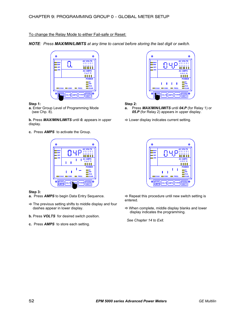 Epm 5000 series advanced power meters ge multilin, See chapter 14 to exit | GE EPM 5200 User Manual | Page 56 / 100