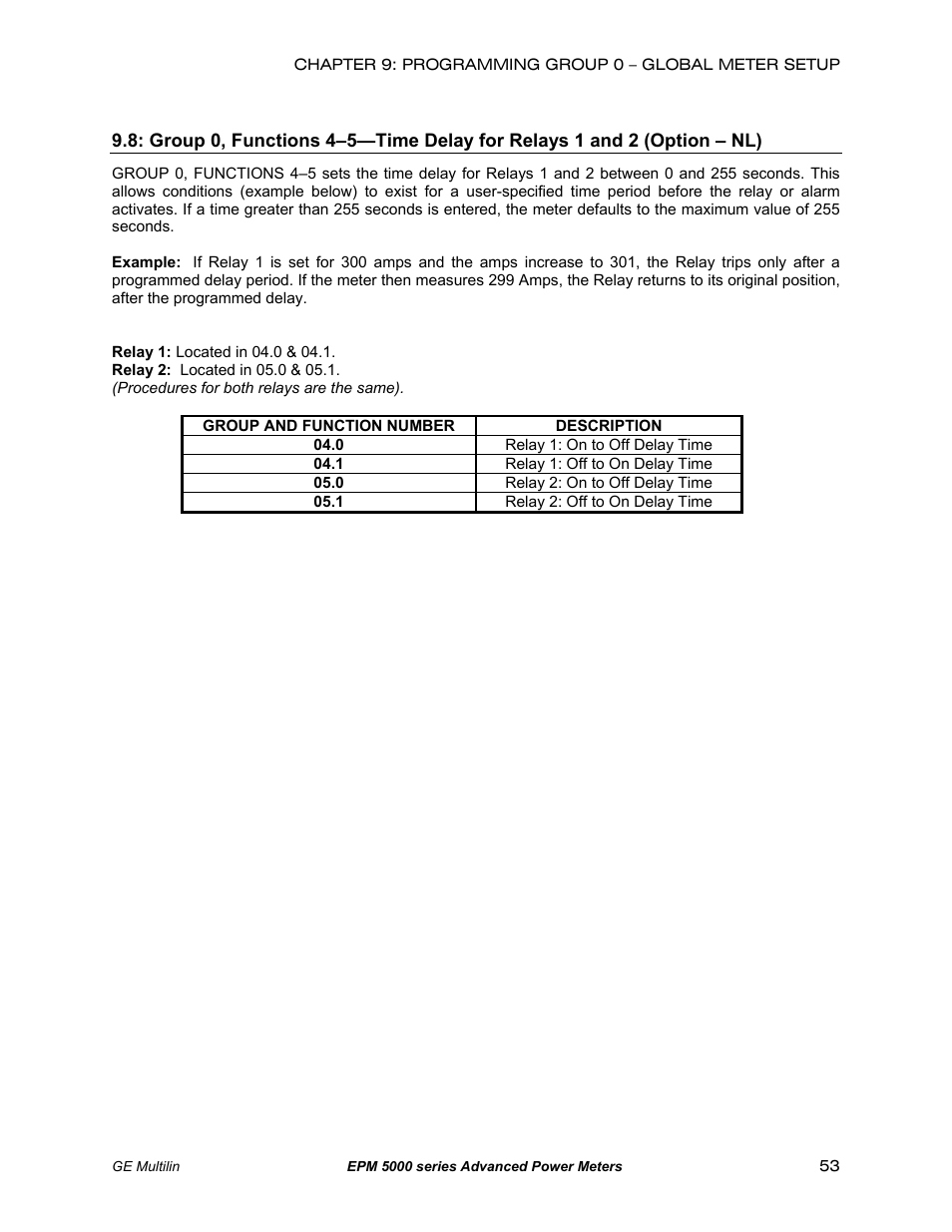 Functions 4,5: time delay for relays 1 and 2 | GE EPM 5200 User Manual | Page 57 / 100