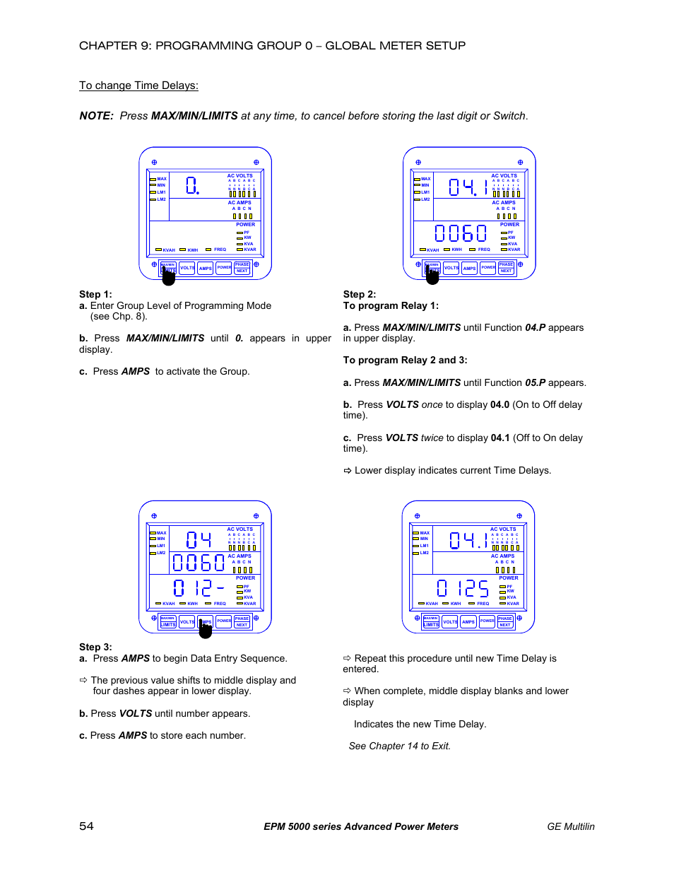 Epm 5000 series advanced power meters ge multilin, See chapter 14 to exit | GE EPM 5200 User Manual | Page 58 / 100