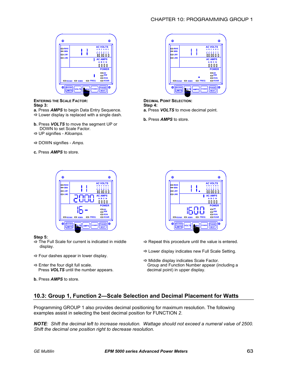 Chapter 10: programming group 1, Ge multilin epm 5000 series advanced power meters | GE EPM 5200 User Manual | Page 67 / 100