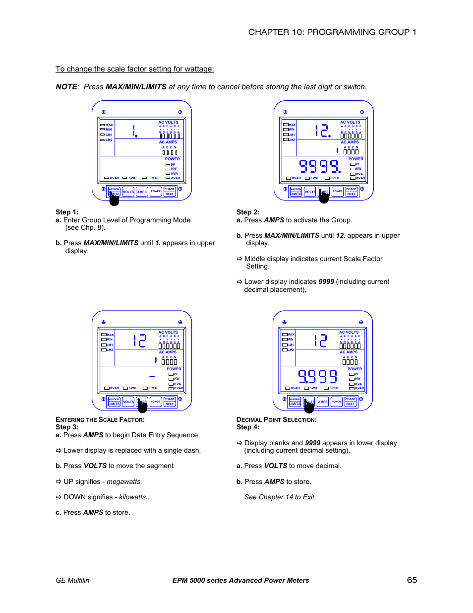 Chapter 10: programming group 1, Ge multilin epm 5000 series advanced power meters | GE EPM 5200 User Manual | Page 69 / 100