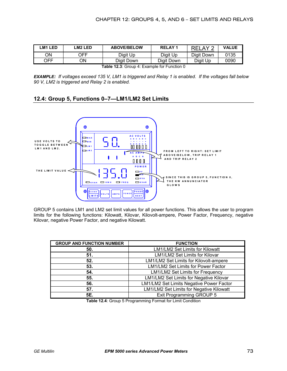 Group 5: lm1/lm2 set limits, Relay 2 | GE EPM 5200 User Manual | Page 77 / 100