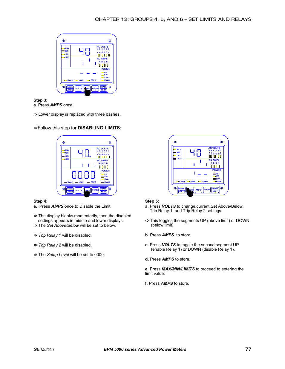 Follow this step for disabling limits, Ge multilin epm 5000 series advanced power meters | GE EPM 5200 User Manual | Page 81 / 100