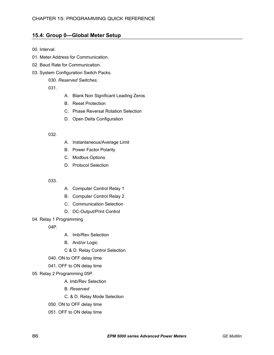 Group 0: global meter setup | GE EPM 5200 User Manual | Page 90 / 100