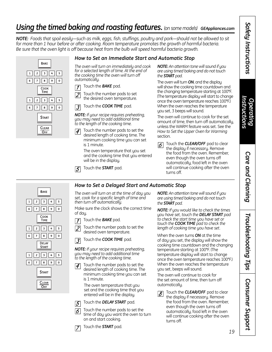 Timed baking and roasting, Using the timed baking and roasting features | GE 49-80602 User Manual | Page 19 / 104