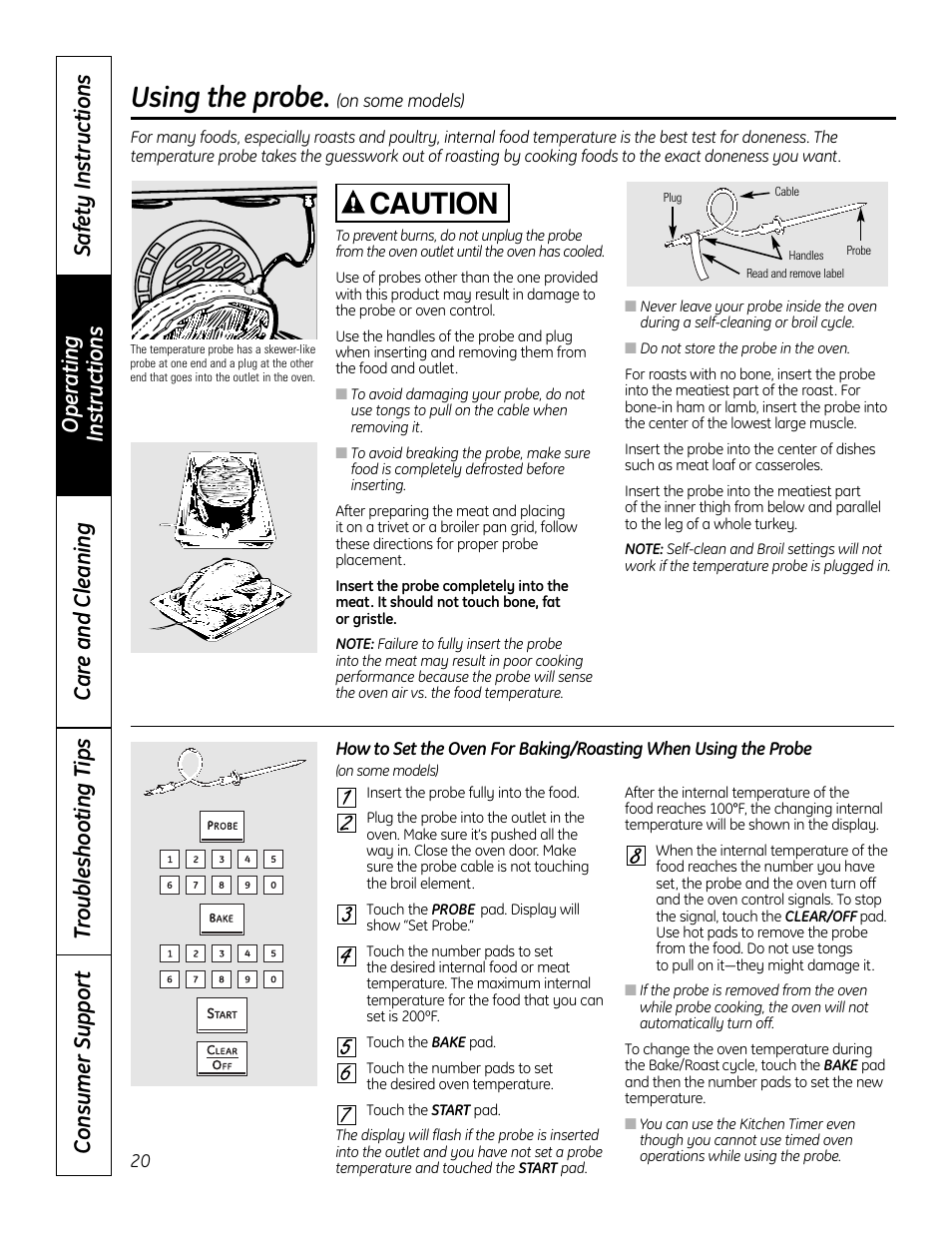 Probe, Using the probe, Caution | GE 49-80602 User Manual | Page 20 / 104