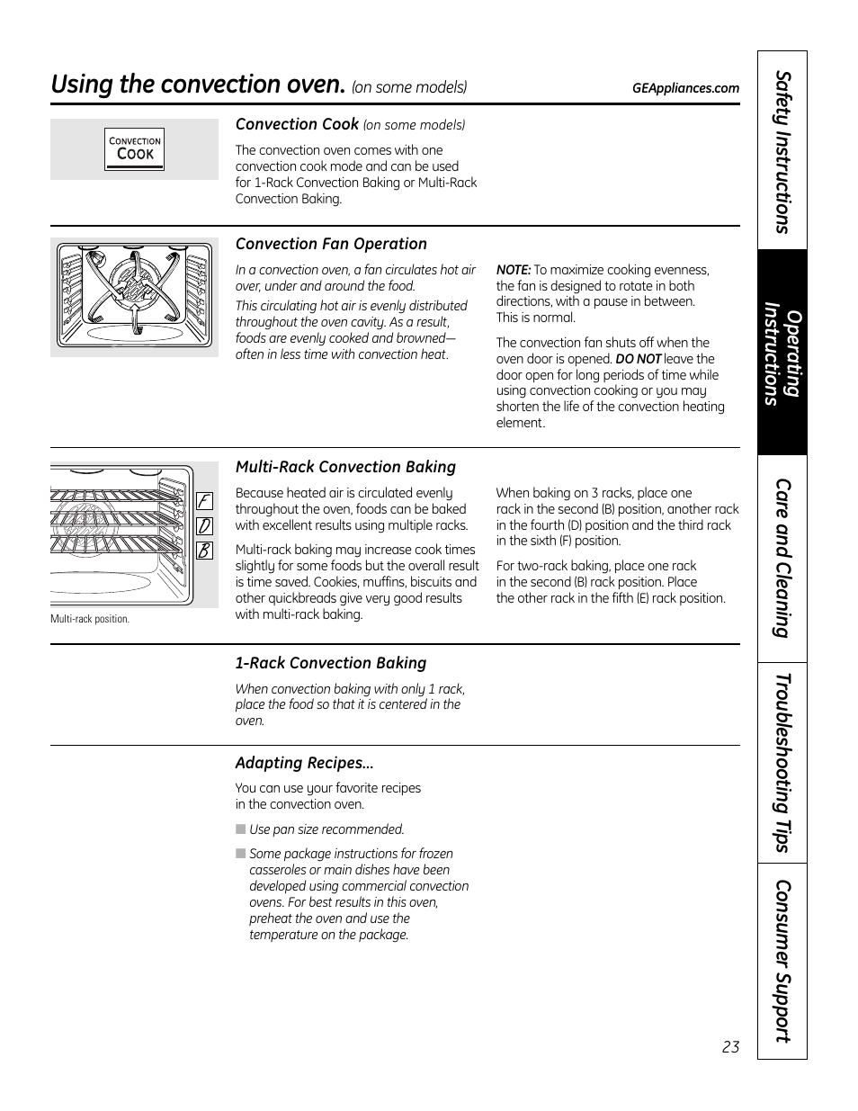 Convection oven, Convection oven –26, Using the convection oven | GE 49-80602 User Manual | Page 23 / 104