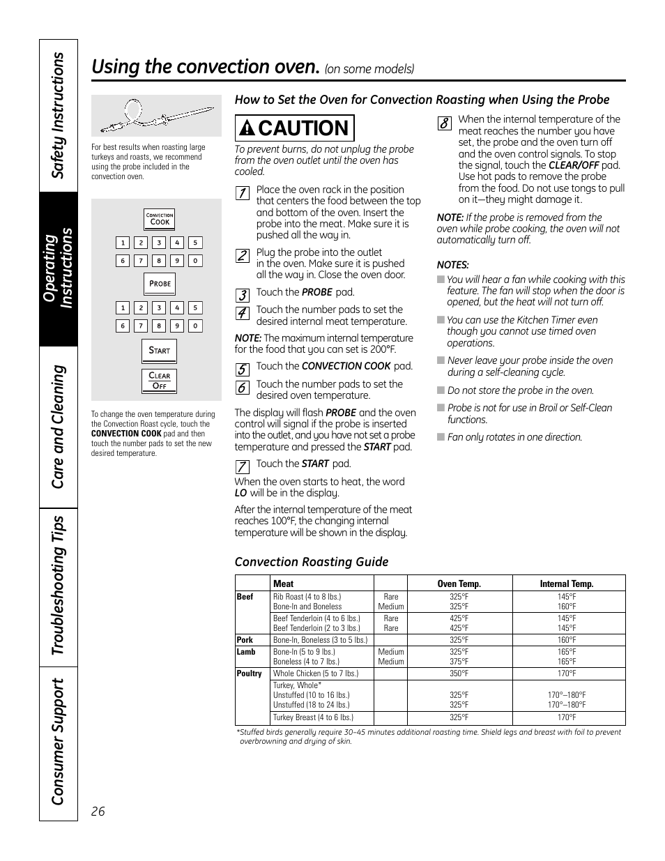 Using the convection oven, Caution | GE 49-80602 User Manual | Page 26 / 104
