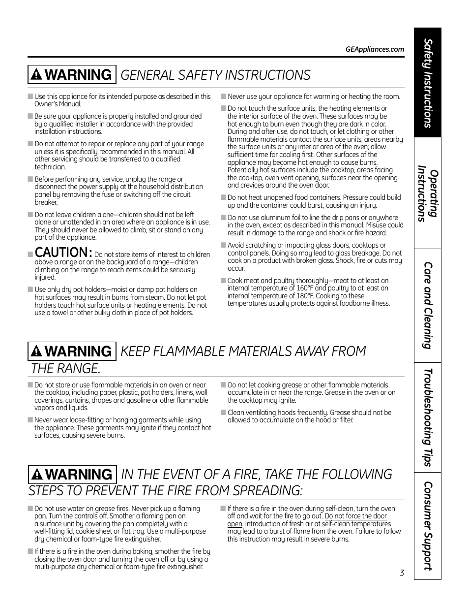 Caution | GE 49-80602 User Manual | Page 3 / 104