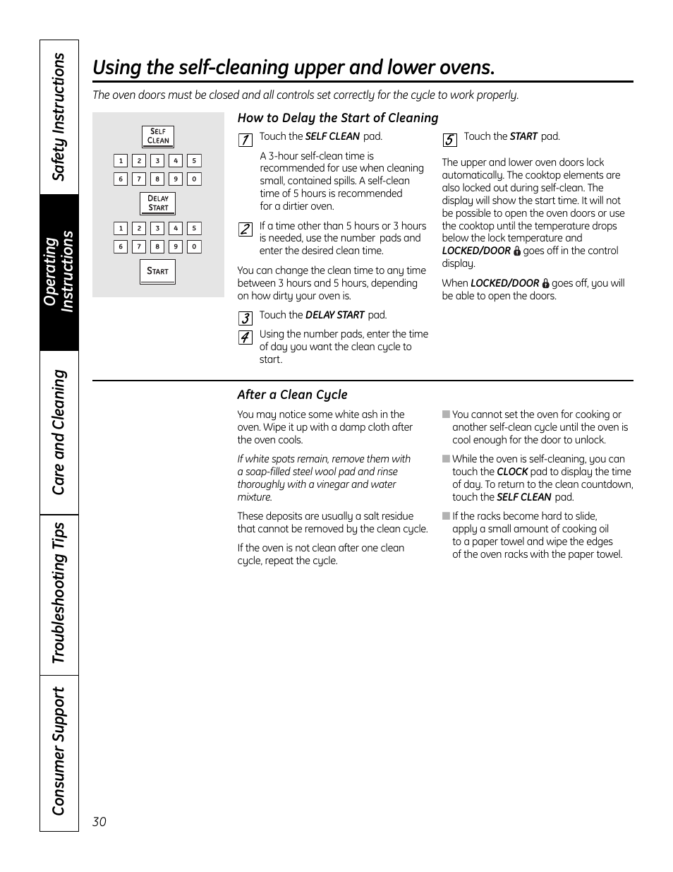 Using the self-cleaning upper and lower ovens | GE 49-80602 User Manual | Page 30 / 104