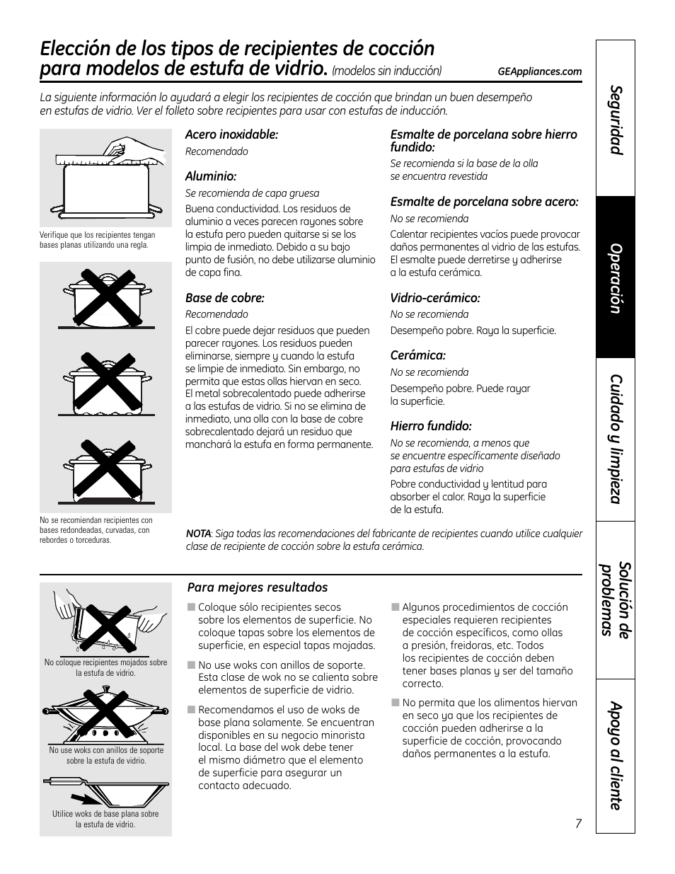 Recipientes de cocción | GE 49-80602 User Manual | Page 59 / 104