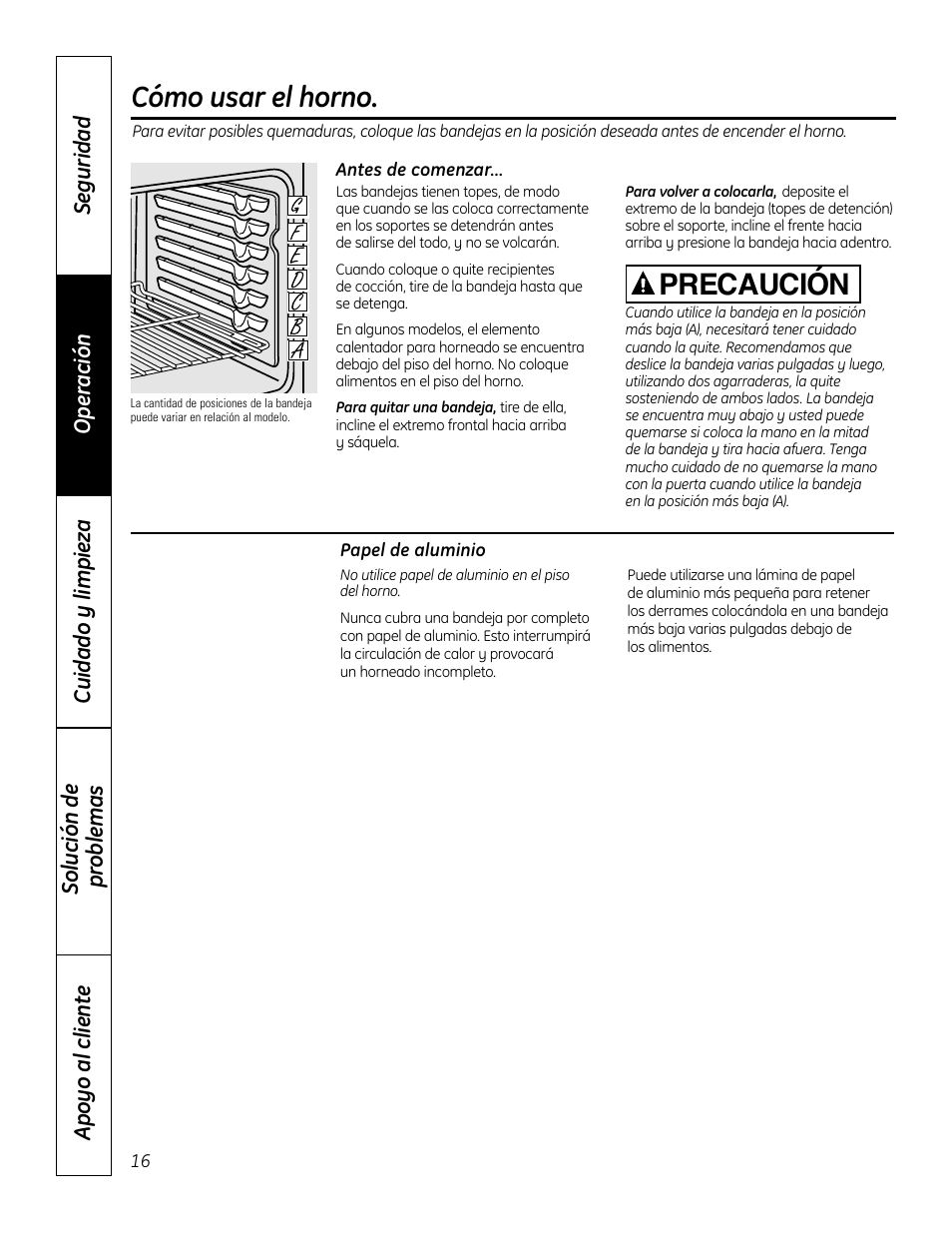 Cómo usar el horno, Precaución | GE 49-80602 User Manual | Page 68 / 104