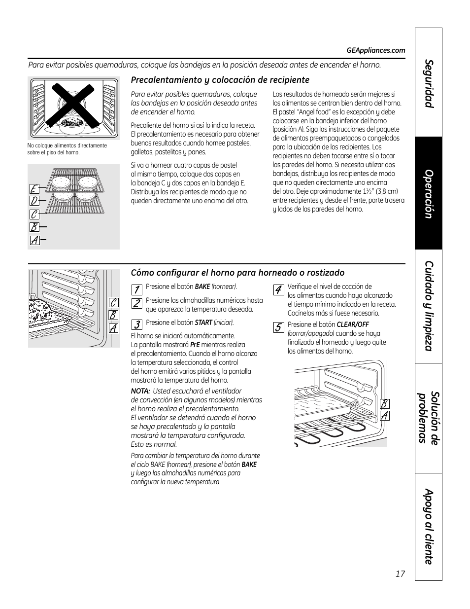 Horneado o rostizado, Precalentamiento | GE 49-80602 User Manual | Page 69 / 104