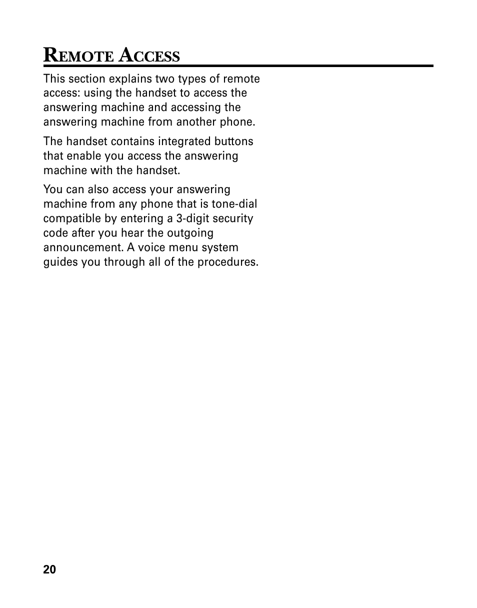 Remote access, Emote, Ccess | GE 26939 User Manual | Page 20 / 88
