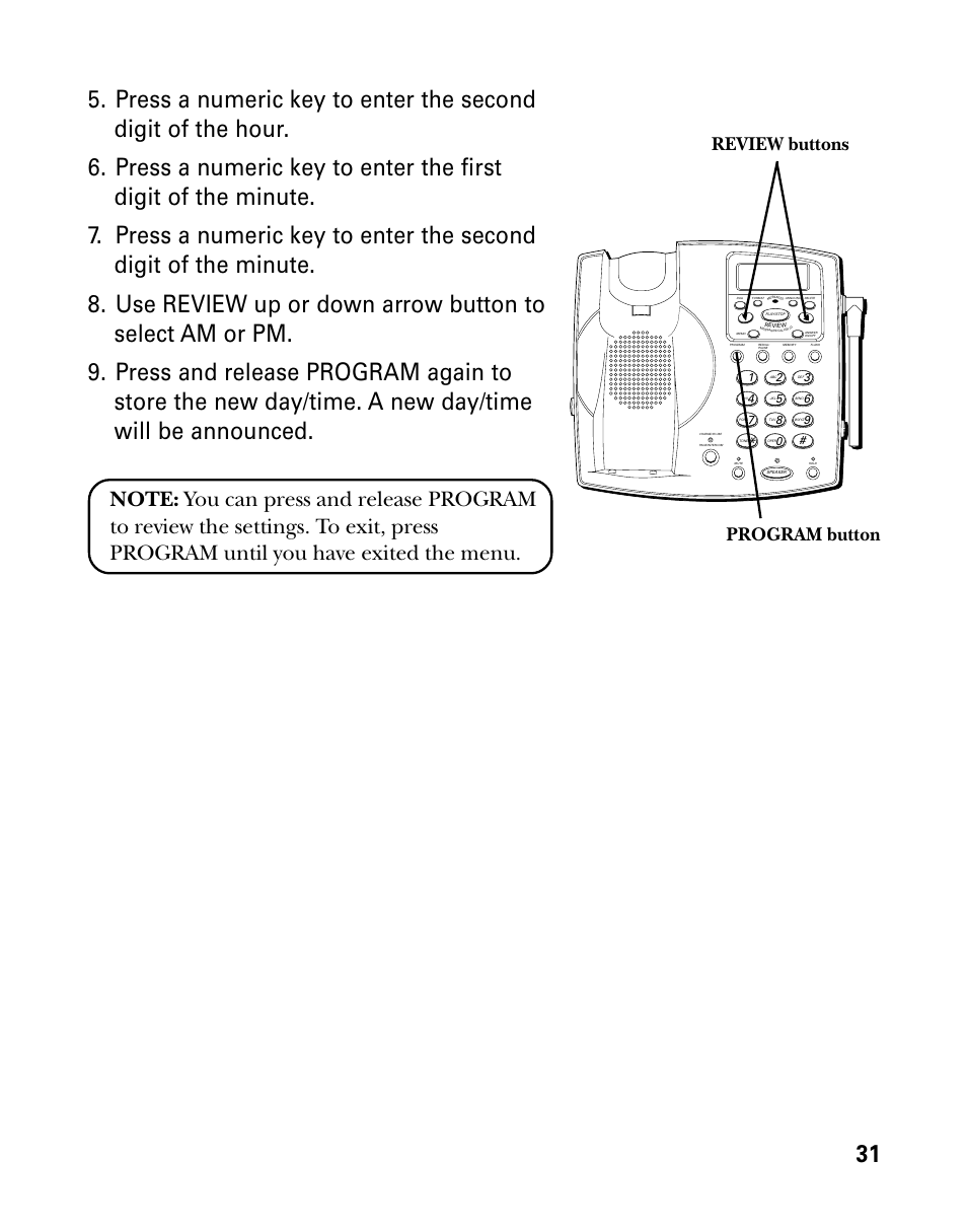 Program button review buttons | GE 26939 User Manual | Page 31 / 88