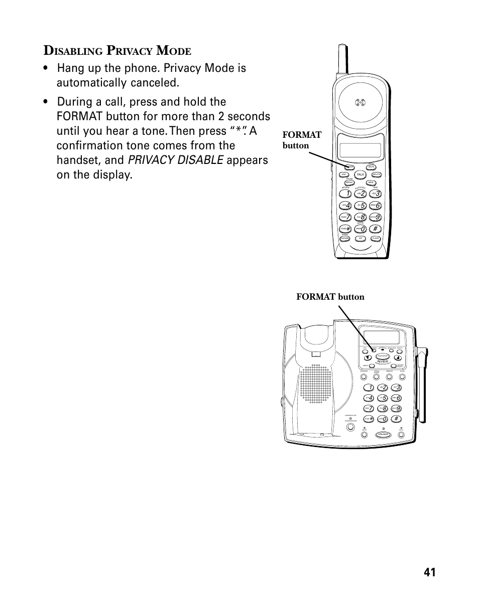 Disabling privacy mode, Isabling, Rivacy | Format button | GE 26939 User Manual | Page 41 / 88