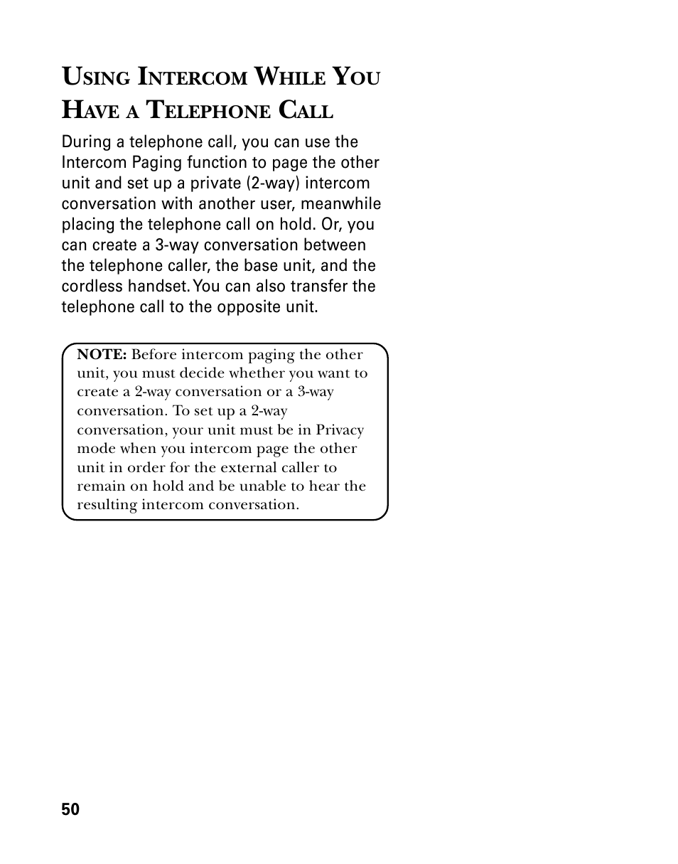 Using intercom while you have a telephone call, Sing, Ntercom | Hile, Elephone | GE 26939 User Manual | Page 50 / 88