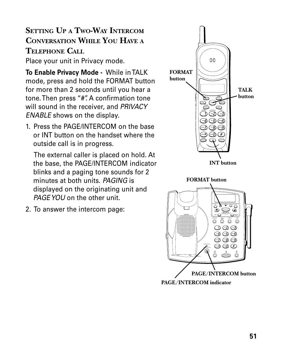 Etting, Ntercom, Onversation | Hile, Elephone, Page/intercom button talk button | GE 26939 User Manual | Page 51 / 88