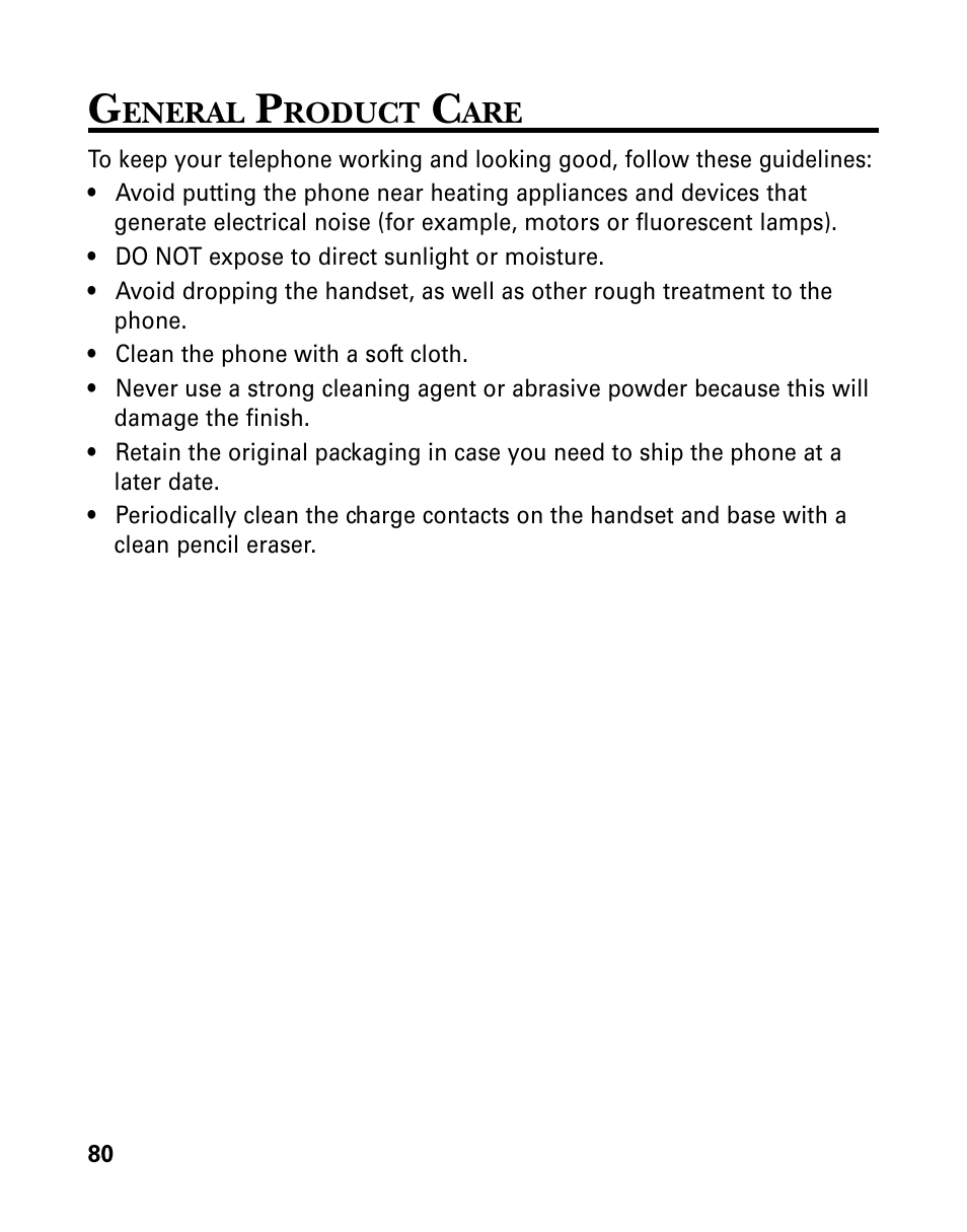 General product care, Eneral, Roduct | GE 26939 User Manual | Page 80 / 88