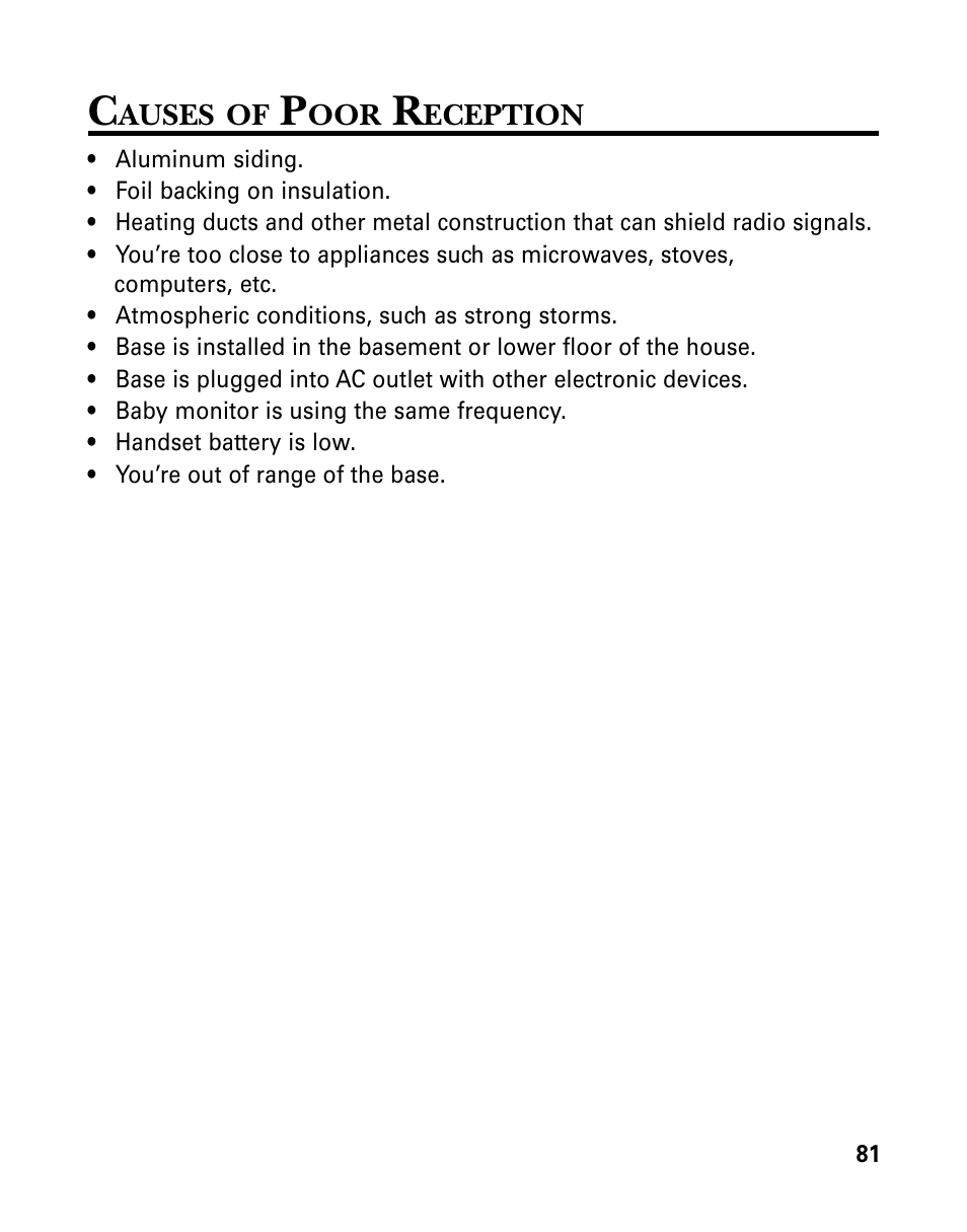 Causes of poor reception, Auses, Eception | GE 26939 User Manual | Page 81 / 88