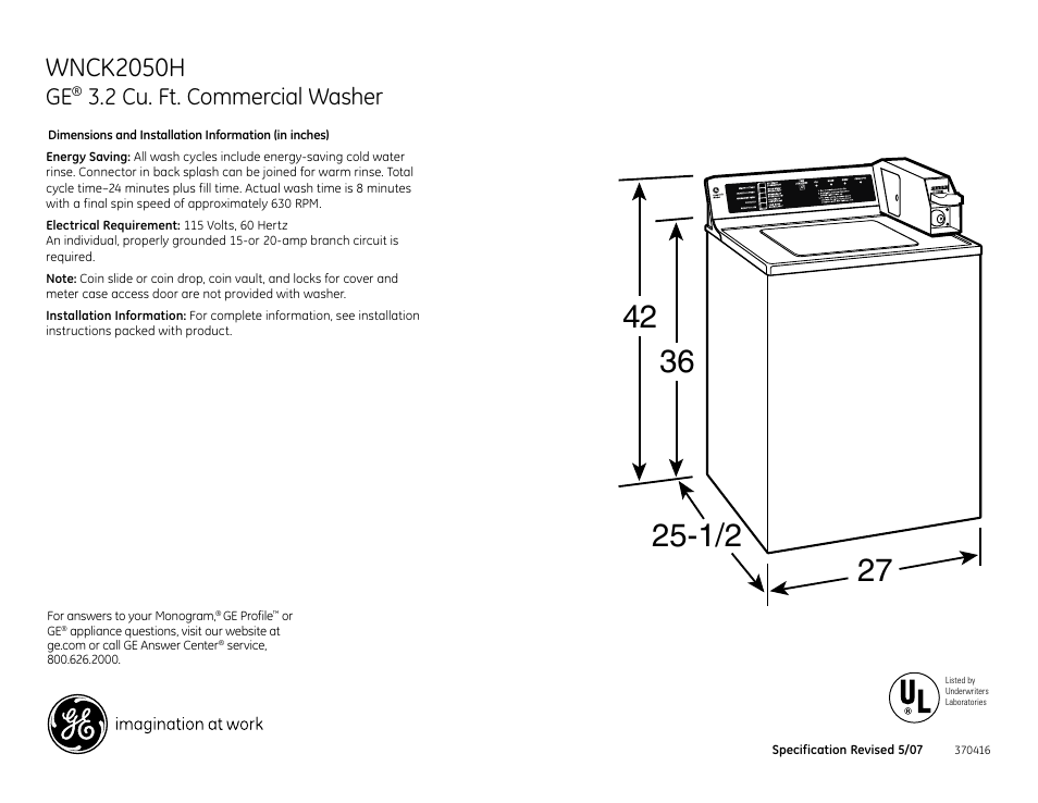 GE Profile WNCK2050HWC User Manual | 2 pages