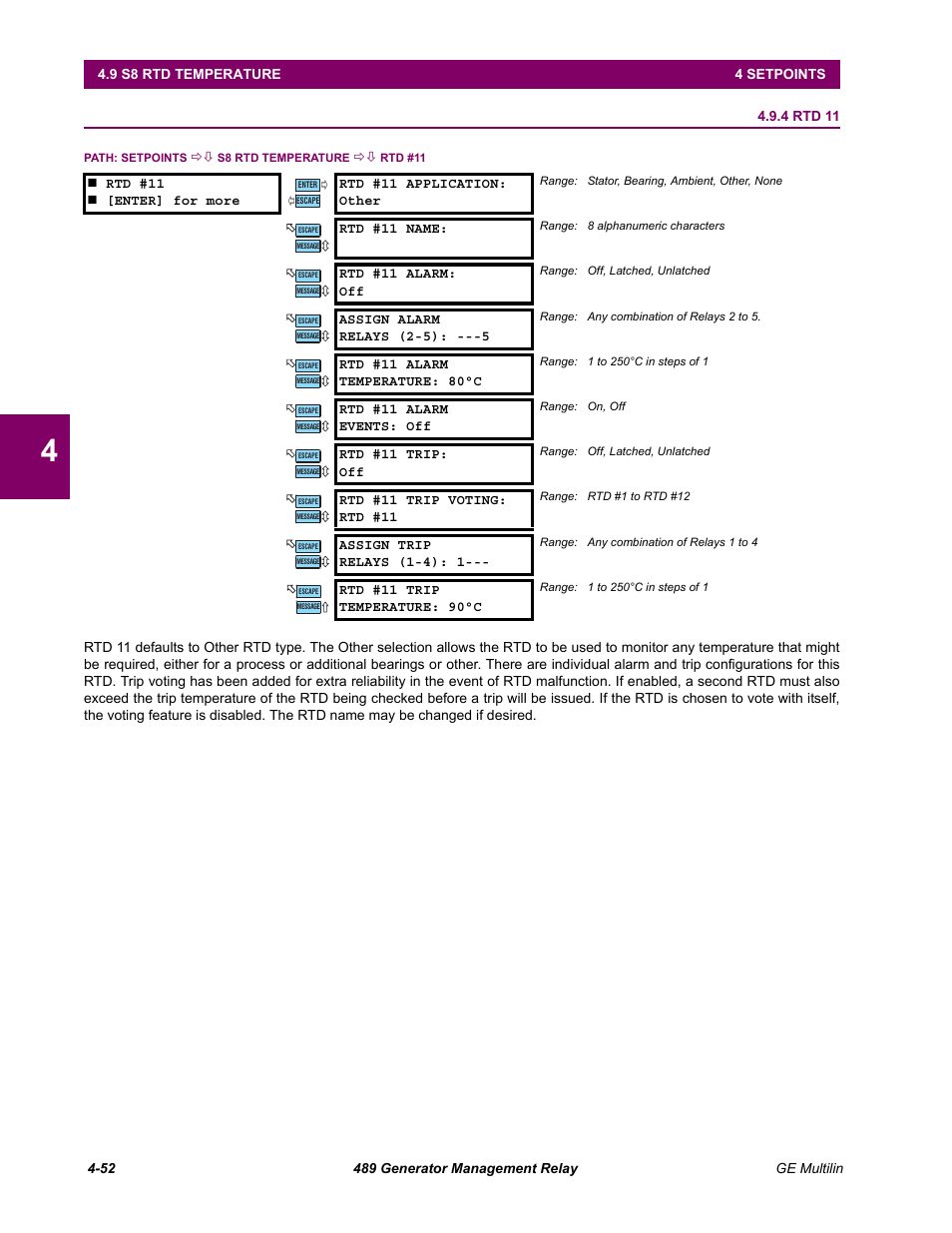 4 rtd 11, Rtd 11 -52 | GE 489 User Manual | Page 102 / 259