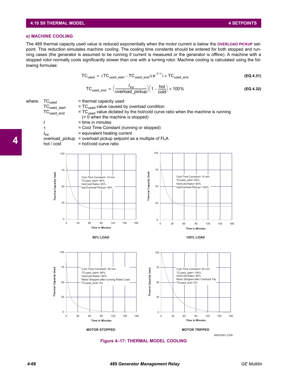 E) machine cooling, Where: tc, Thermal capacity used tc | Value caused by overload condition tc | GE 489 User Manual | Page 116 / 259