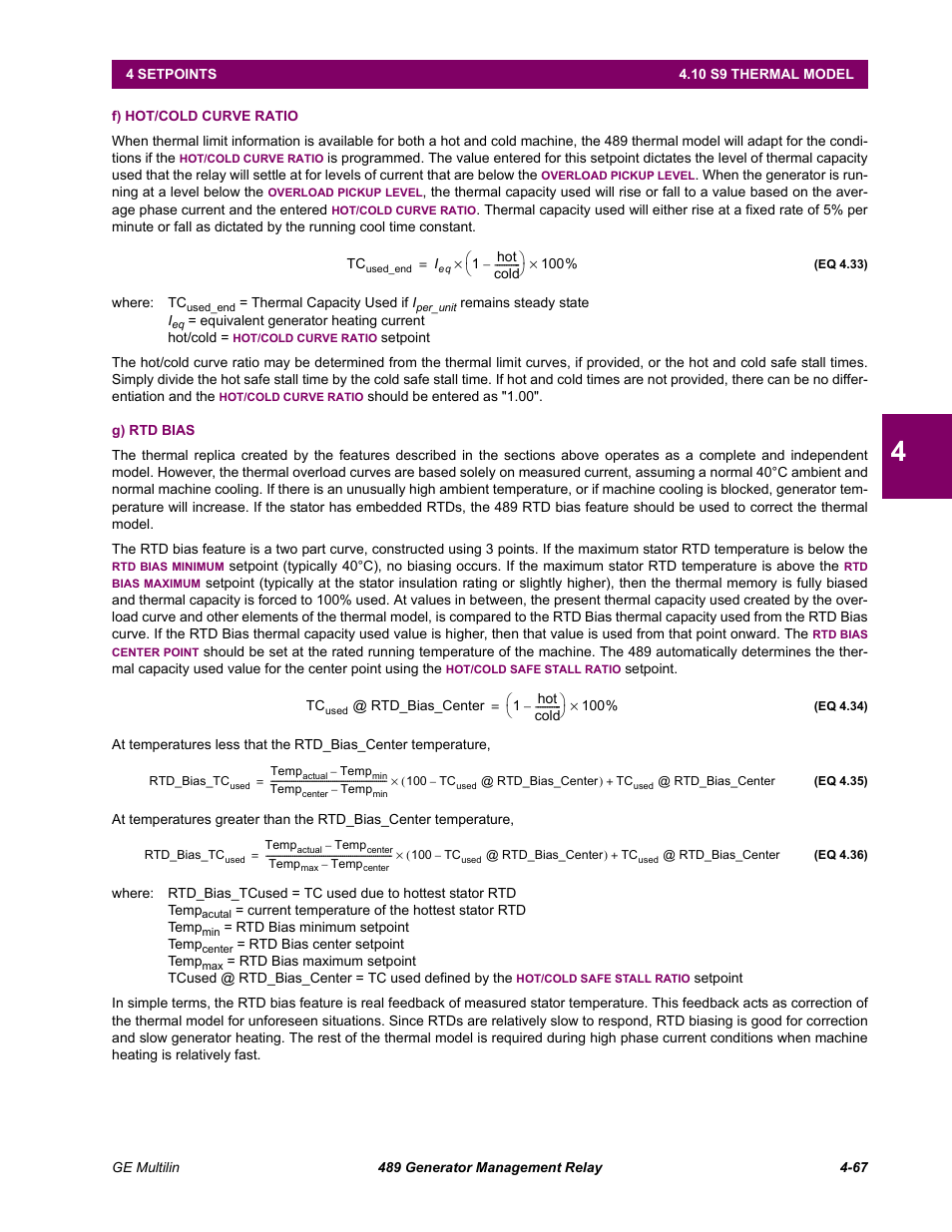 F) hot/cold curve ratio, G) rtd bias | GE 489 User Manual | Page 117 / 259