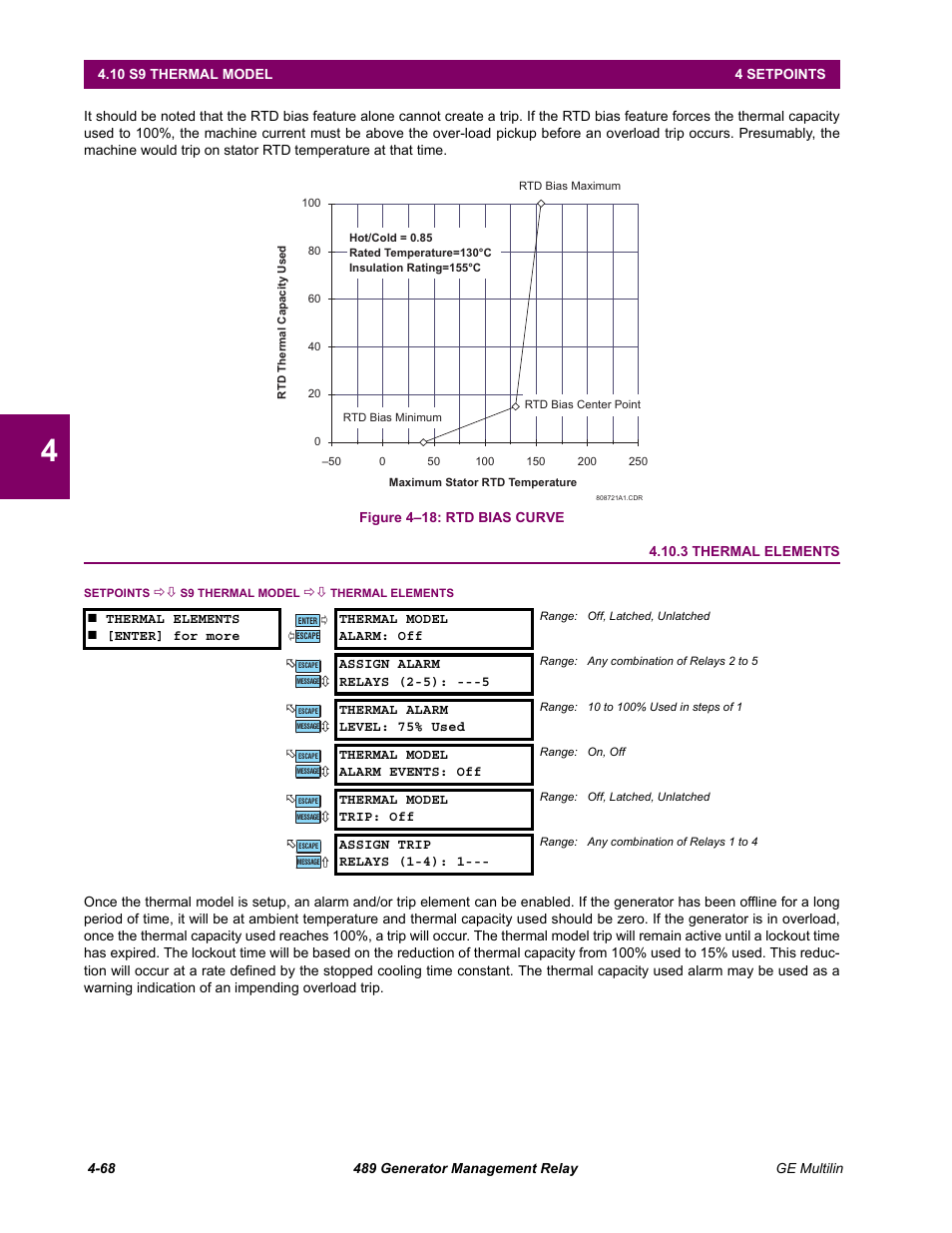3 thermal elements, 3 thermal elements -68 | GE 489 User Manual | Page 118 / 259