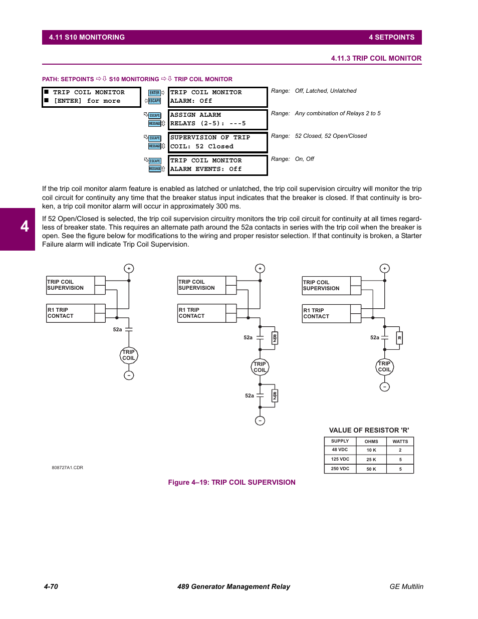 3 trip coil monitor, 3 trip coil monitor -70 | GE 489 User Manual | Page 120 / 259