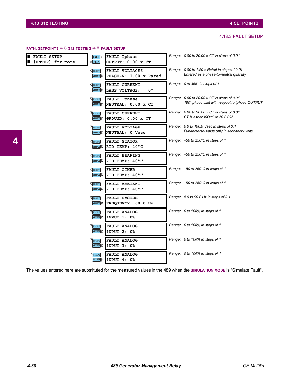 3 fault setup, 3 fault setup -80 | GE 489 User Manual | Page 130 / 259
