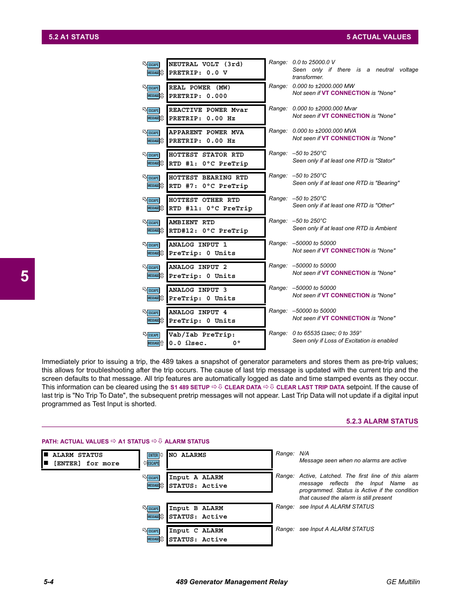 3 alarm status, Alarm status -4 | GE 489 User Manual | Page 136 / 259
