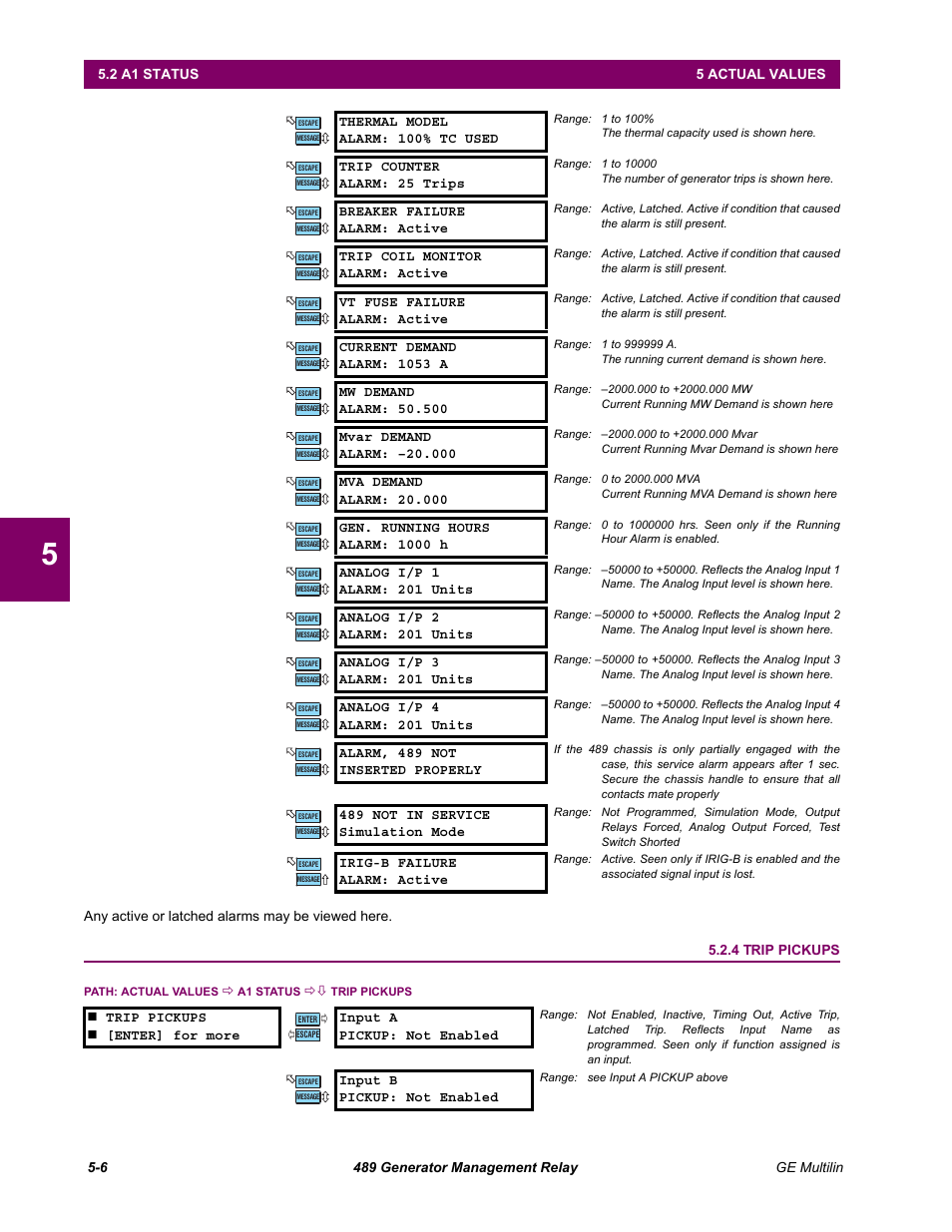 4 trip pickups, Trip pickups -6 | GE 489 User Manual | Page 138 / 259