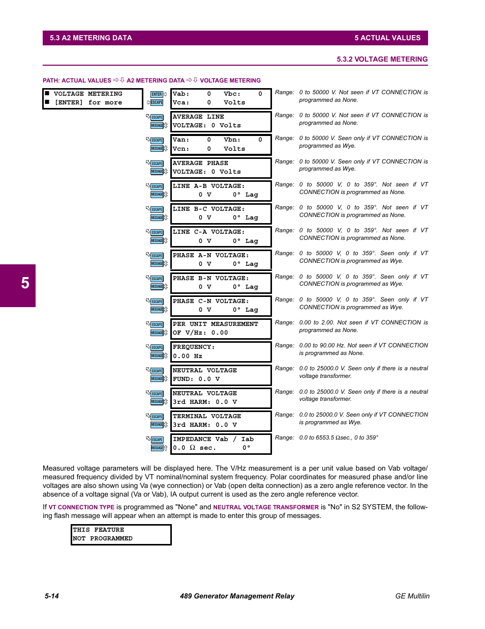 2 voltage metering, Voltage metering -14 | GE 489 User Manual | Page 146 / 259