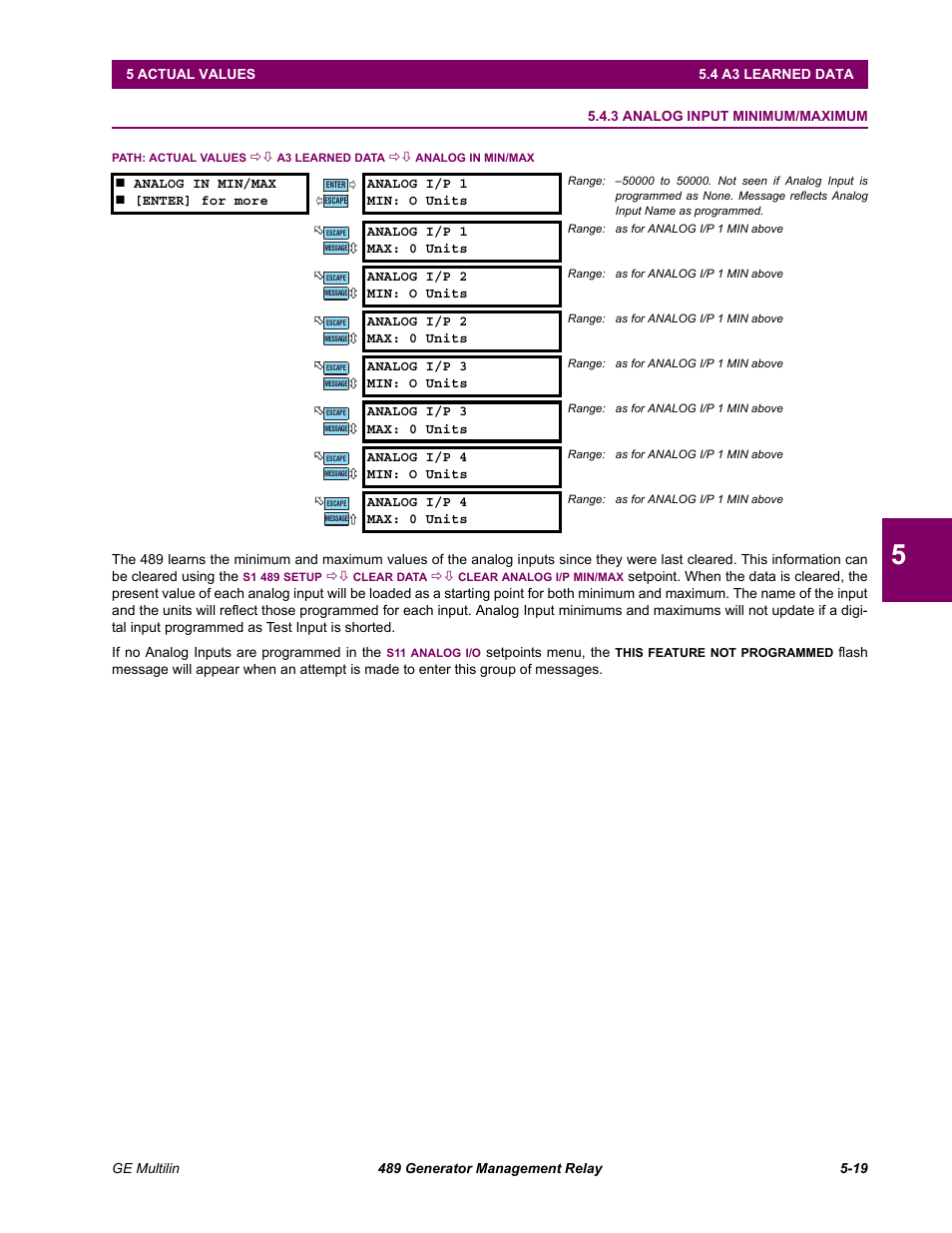 3 analog input minimum/maximum, Analog input minimum/maximum -19 | GE 489 User Manual | Page 151 / 259