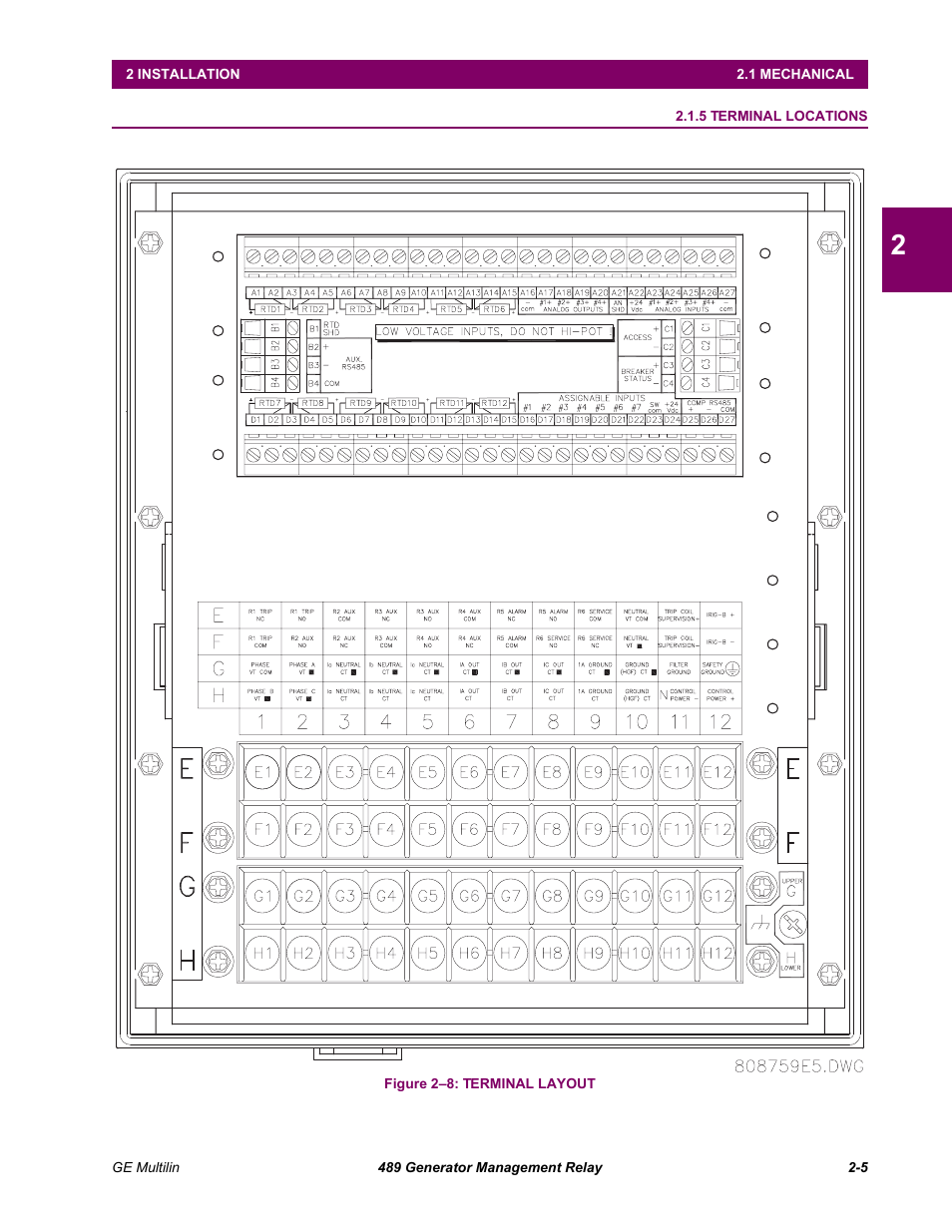 5 terminal locations, Terminal locations -5 | GE 489 User Manual | Page 21 / 259