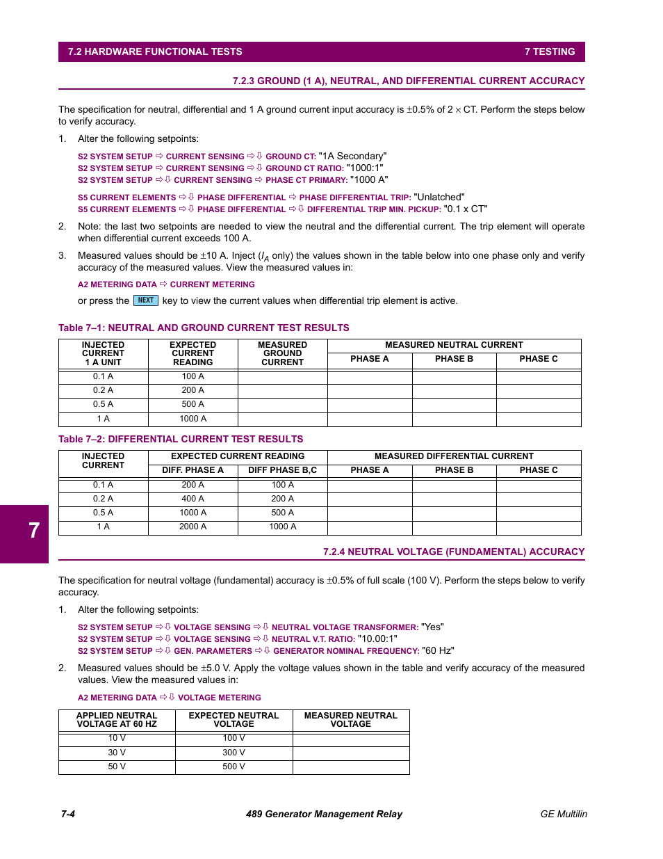 4 neutral voltage (fundamental) accuracy, Neutral voltage (fundamental) accuracy -4 | GE 489 User Manual | Page 216 / 259